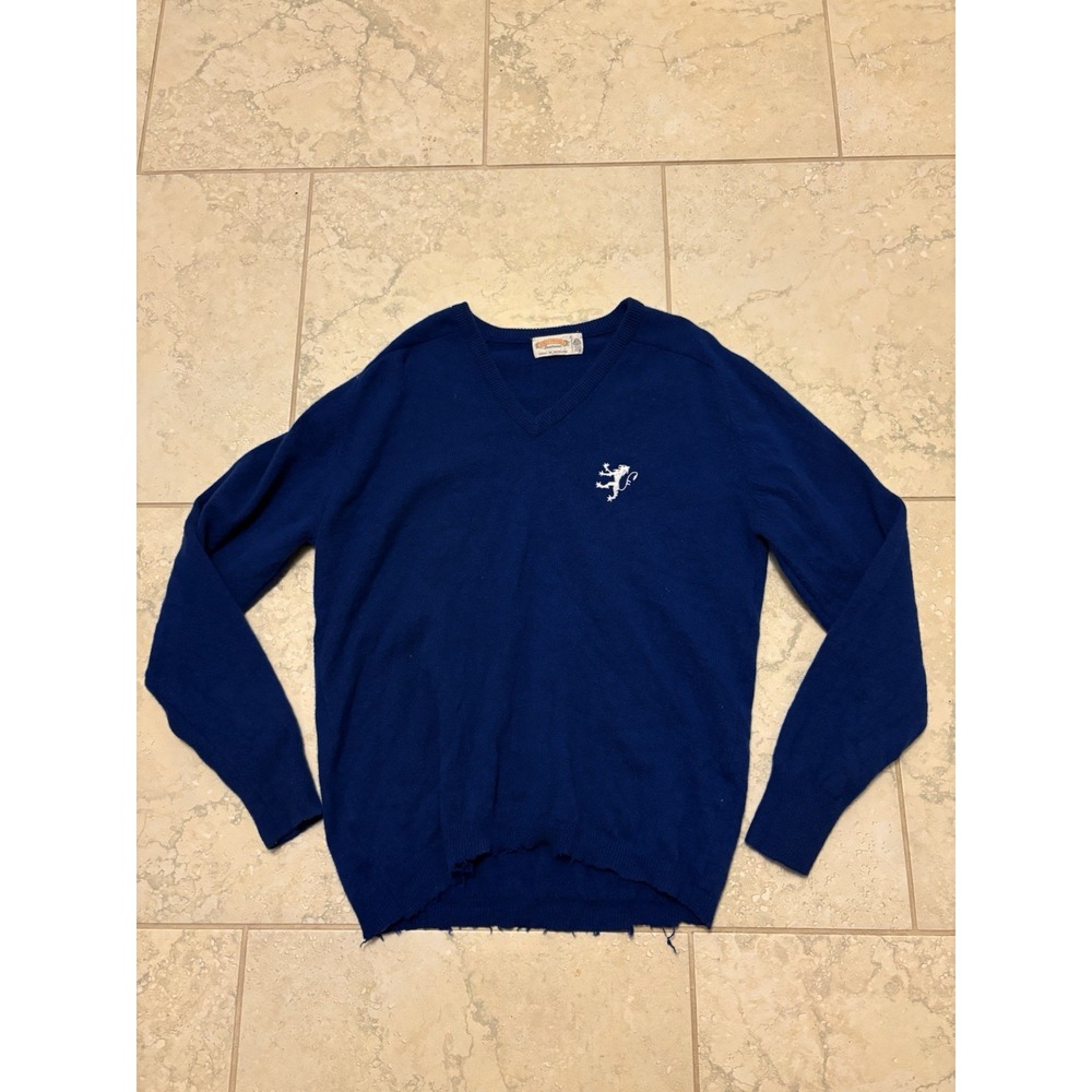 James Pringle Made in Scotland V-Neck Sweater Men's Large Blue Wool